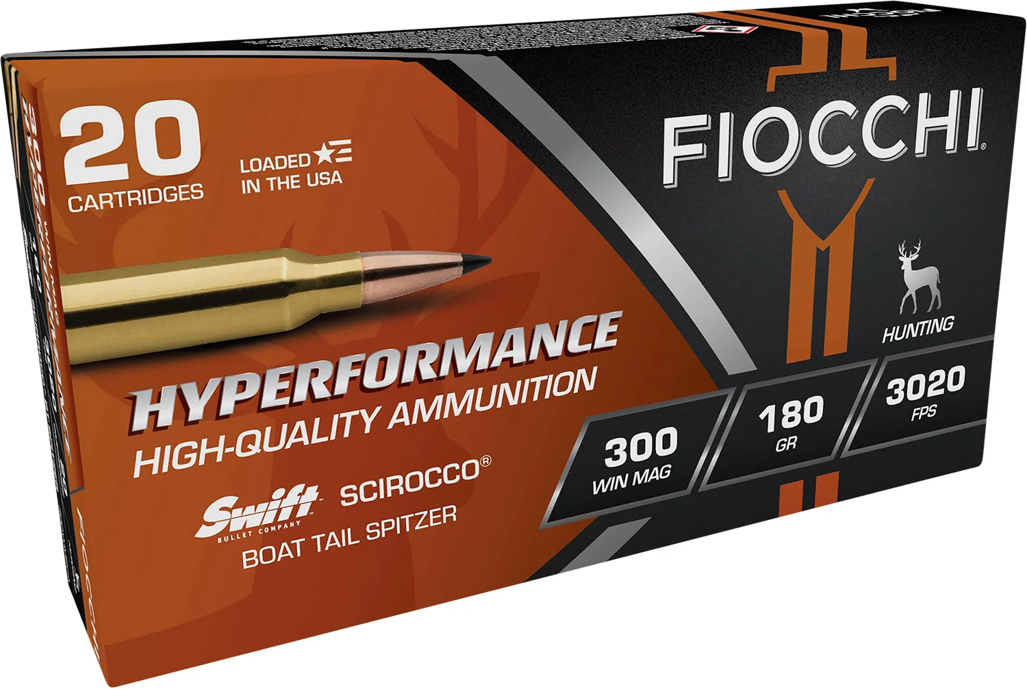 Fiocchi 300WMSCA Hyperformance 300WinMag 180gr Swift Scirocco II Boat Tail Spitzer 20 Per Box/10 Case