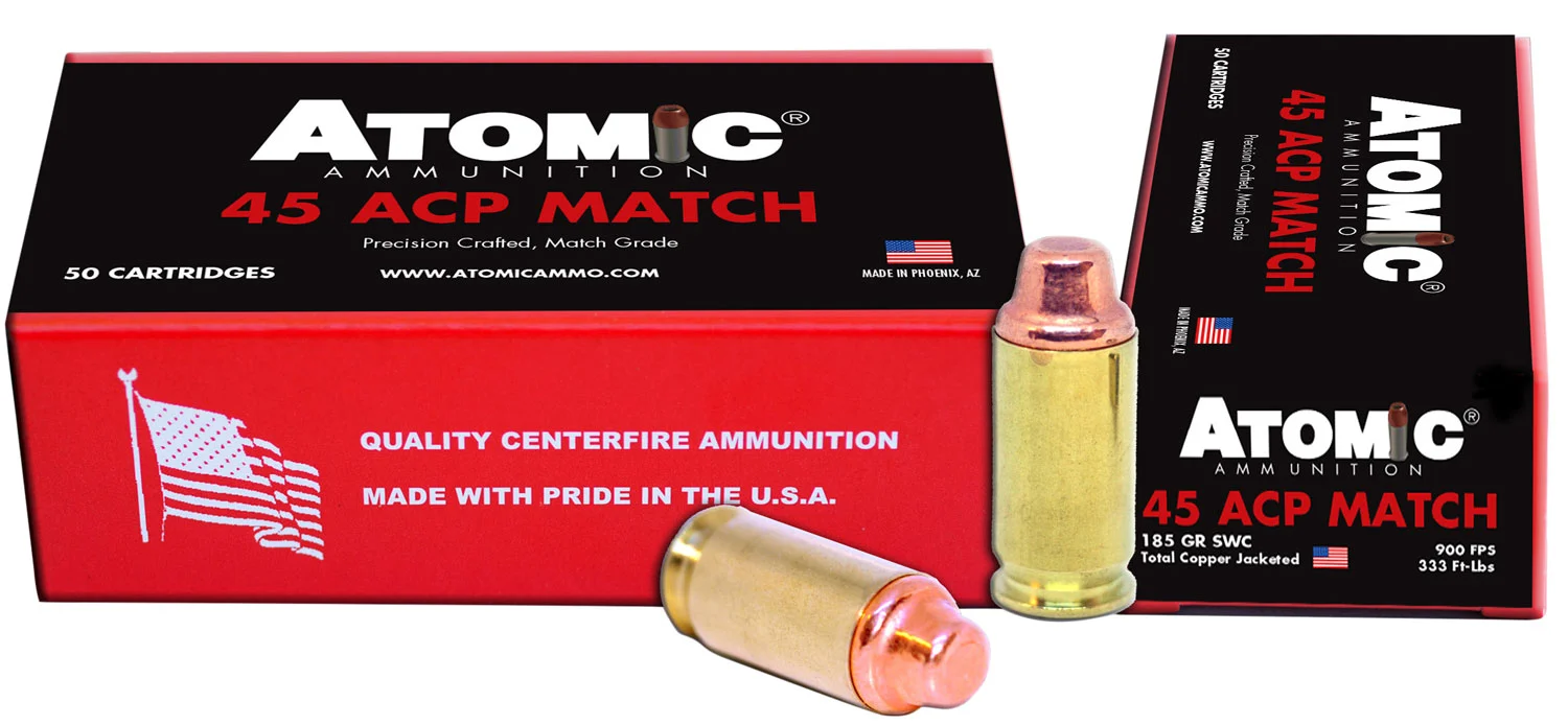 Atomic Ammunition 448 Match Precision Craft 45ACP 185gr Semi Wadcutter 50 Per Box/10 Case