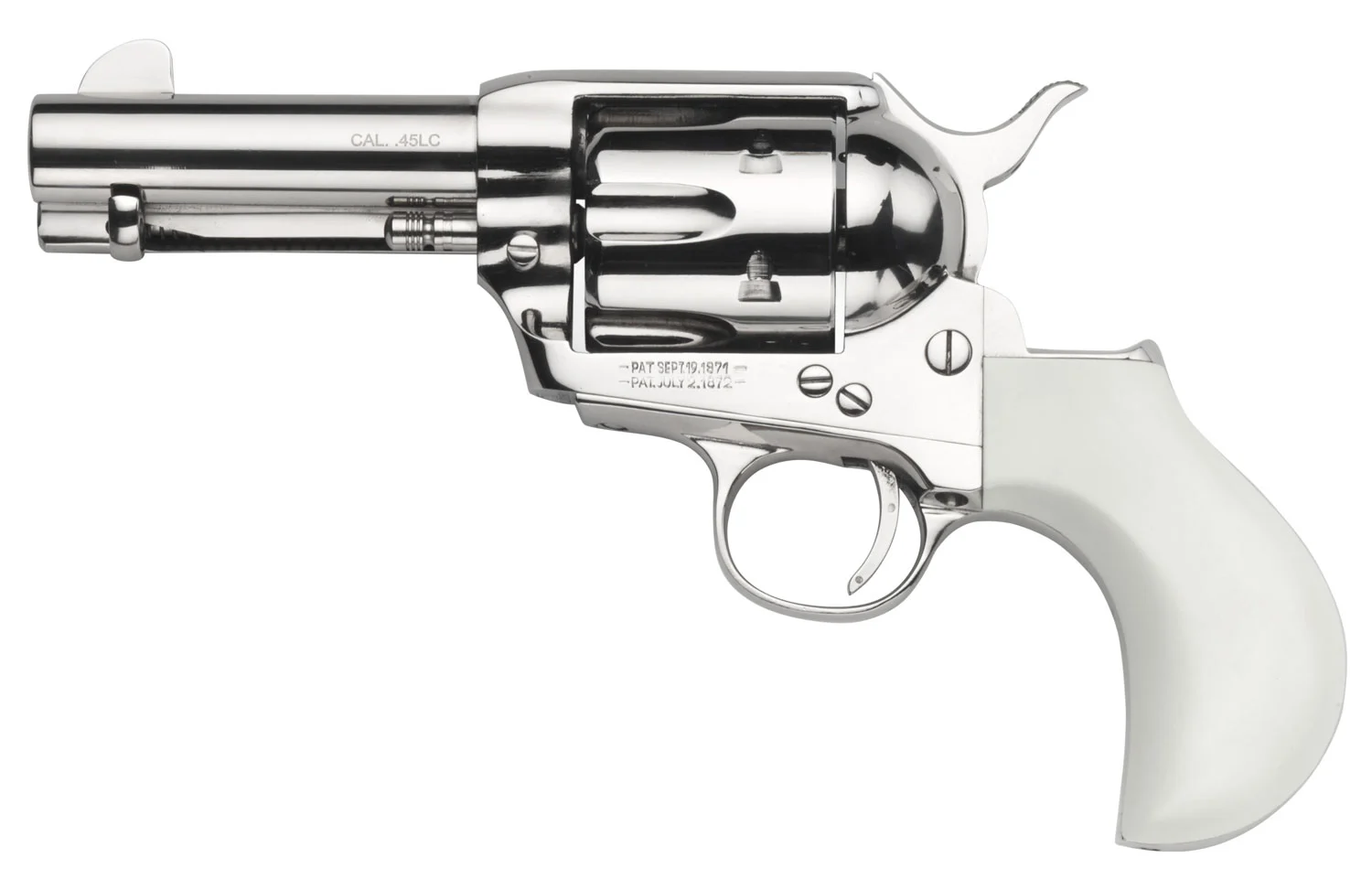 Taylors & Company 200073 1873 Cattleman 357 Mag Caliber with 3.50" Barrel, 6rd Capacity Cylinder, Overall Nickel-Plated Finish Steel & Ivory Birdshead Synthetic Grip