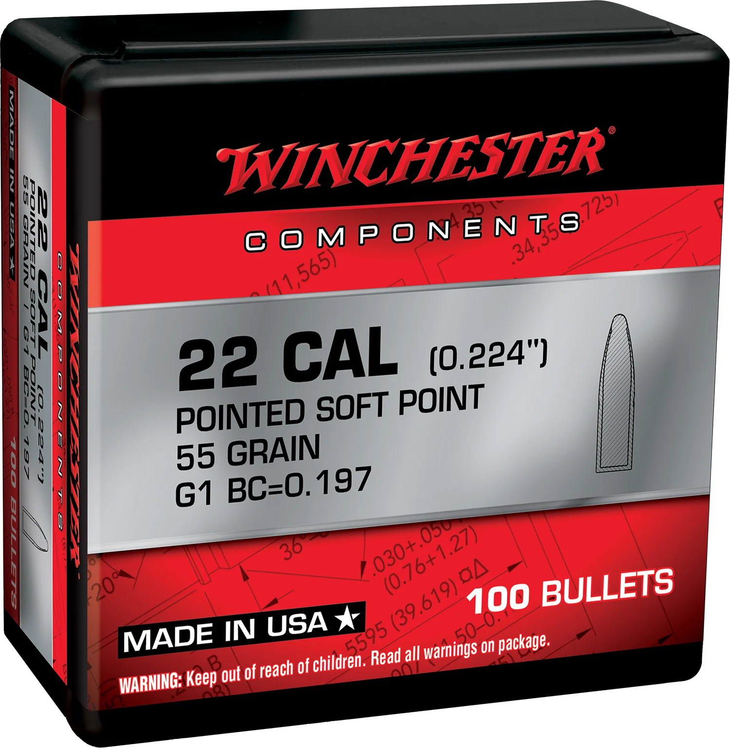 Winchester Ammo WB223SP55X Centerfire Rifle 223Rem 55gr Pointed Soft Point 100 Per Box/10 Case