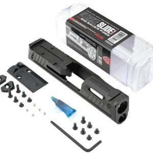 Strike Industries P365-SLIDE-BK Strike Replacement Slide Black Stainless Steel with Ports & Optics Cut for Sig P365 Includes Charging Handle
