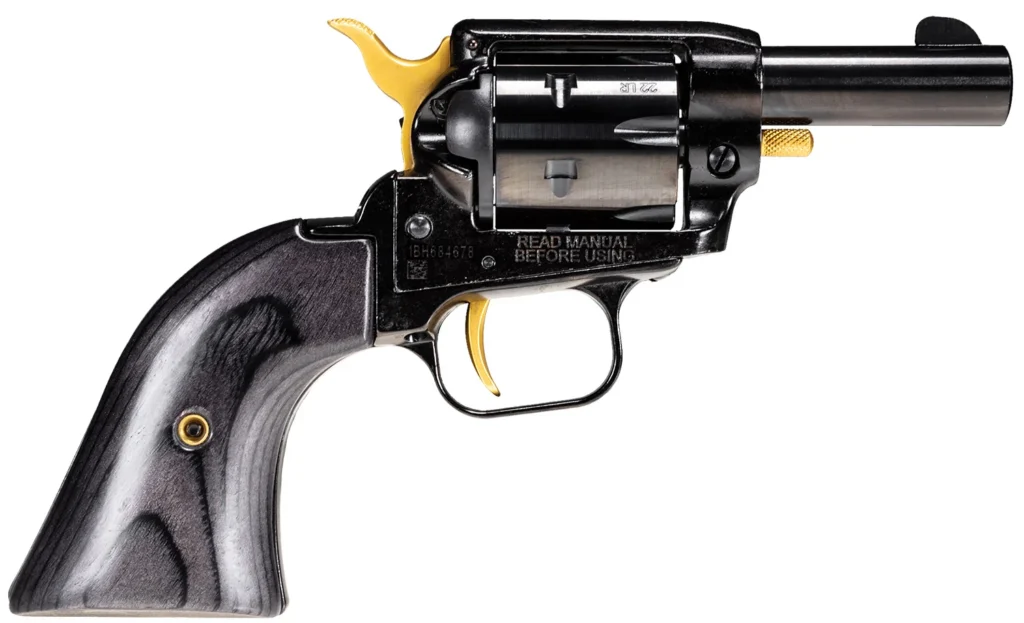Heritage Mfg BK22B2-GLD Barkeep  22 LR 6 Shot, 2.68" Black Oxide Steel Barrel, Black Oxide w/Gold Controls Zinc Alloy Frame, Black Oxide Cylinder, Black Laminate Grip, Manual Safety, Exposed Hammer