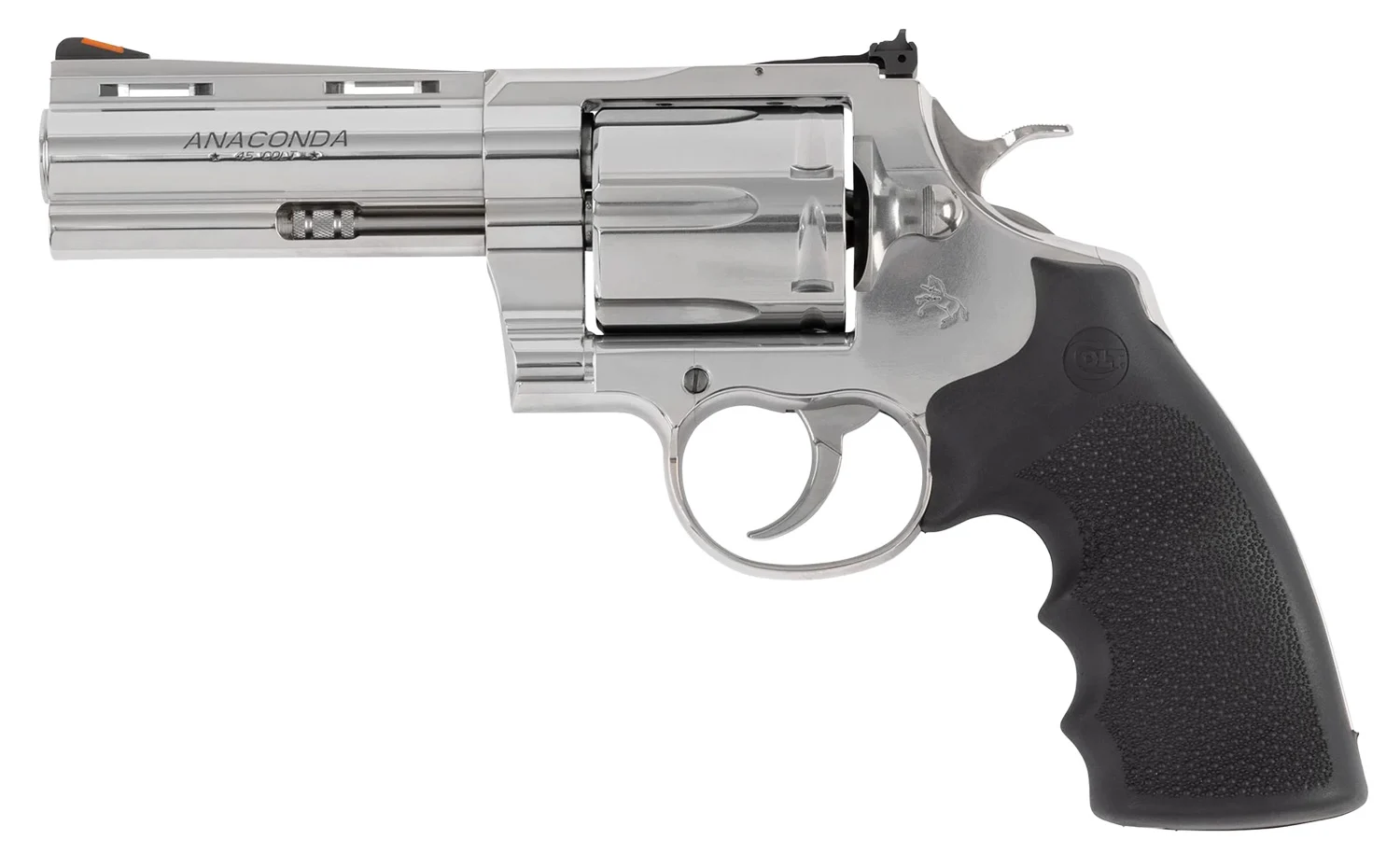 Colt Mfg ANACONDASP4RTS45C Anaconda 45 Colt (Long Colt) 6rd Shot 4.25" Stainless Vent Rib Barrel, Cylinder & Frame, Black Grip
