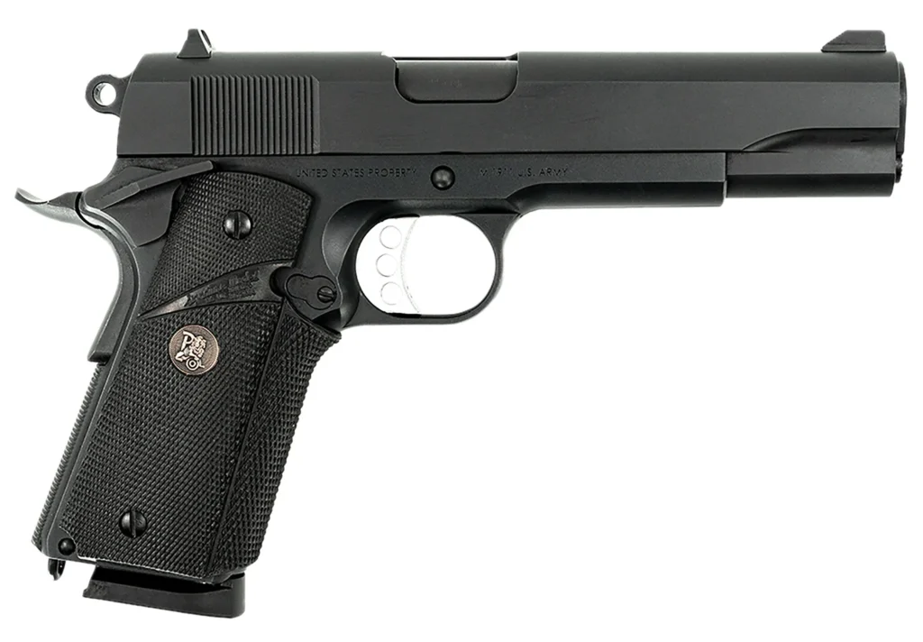 MAC 10100575 1911 Meusoc Full Size Frame 45 ACP 8+1 5" Black Target Crown Barrel, QPQ Tenifer Cerakote Steel Serrated Slide, QPQ Tenifer Cerakote Steel Frame w/Beavertail, Black Pachmayr Grip