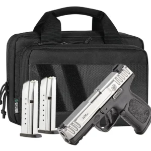 Smith & Wesson 14954 SD9 2.0 Bundle Compact Frame 9mm Luger 16+1 4" Satin Stainless Steel Serrated Slide, Black Polymer Frame w/Picatinny Rail, Textured Grip, Savior Bag, Three Mags