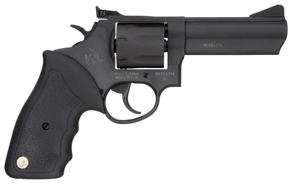 Taurus 2660041 66  38 Special +P Or 357 Mag 7 Shot 4" Barrel, Matte Black Oxide Alloy Steel Cylinder/Frame, Single Action/Double Action Trigger, Rubber Grip, Transfer Bar Safety