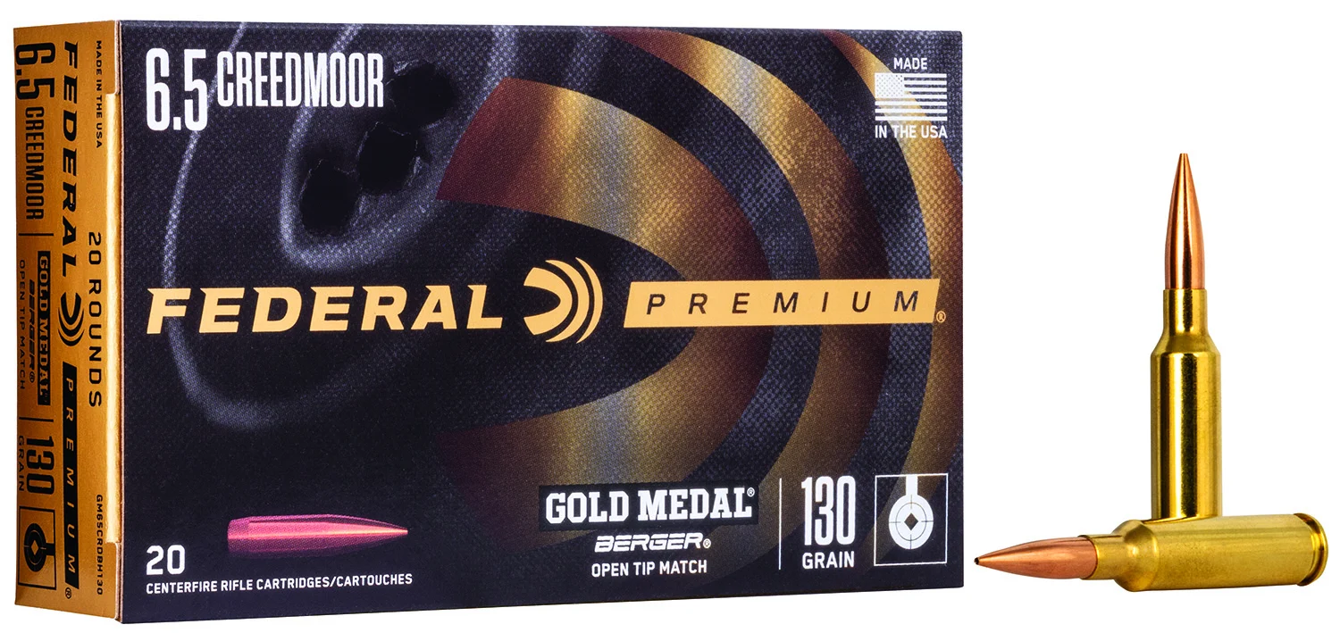 Federal GM65CRDBH130 Premium Gold Medal 6.5Creedmoor 130gr Berger Hybrid Open Tip Match 20 Per Box/10 Case