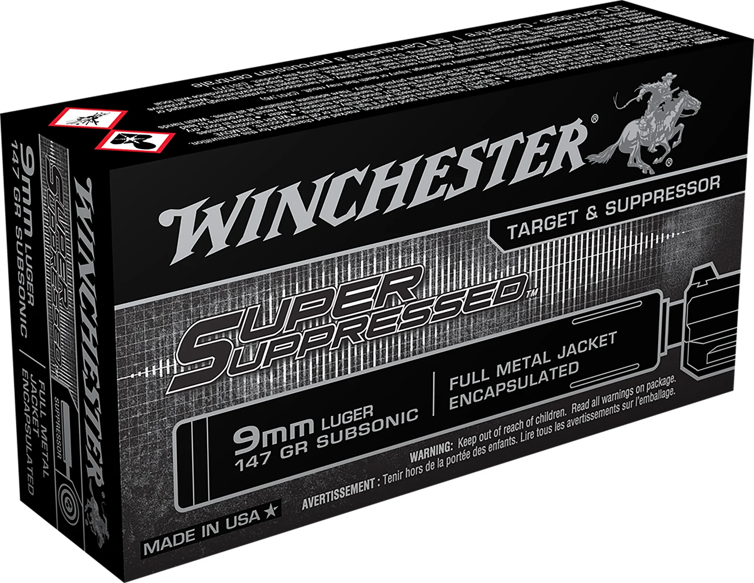 Winchester Ammo SUP9 Super Suppressed 9mmLuger Subsonic 147gr Encapsulated Full Metal Jacket 50 Per Box/10 Case