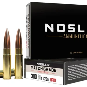 Nosler 51275 Match Grade 300Blackout 220gr Custom Competition Hollow Point Boat Tail 20 Per Box/20 Case