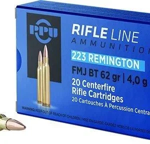 PPU Rifle Ammunition .223 Remington FMJ BT 62gr 3042 fps 20/ct