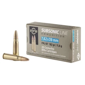 PPU Subsonic Rifle Ammunition 7.62x39mm 182gr FMJ 1033 fps 20/ct