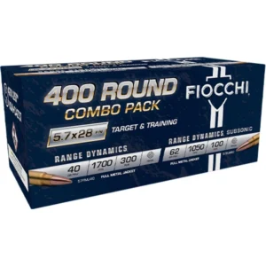 Fiocchi Target & Training Combo Pack Ammunition 5.7x28mm 40gr FMJ 1700fps 150/ct(2) & 62gr FMJ 1050fps 50/ct(2) (400/ct Total)