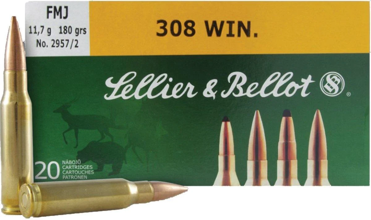 Sellier & Bellot Rifle Ammunition .308 Win 180 gr FMJ - 20/box